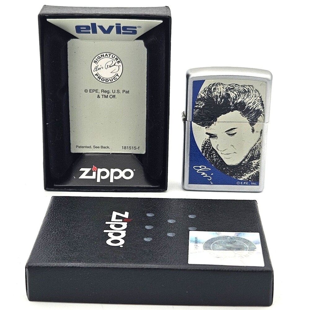 Zippo Elvis Presley Satin Chrome Sweater Lighter Unfired Box 2000 New